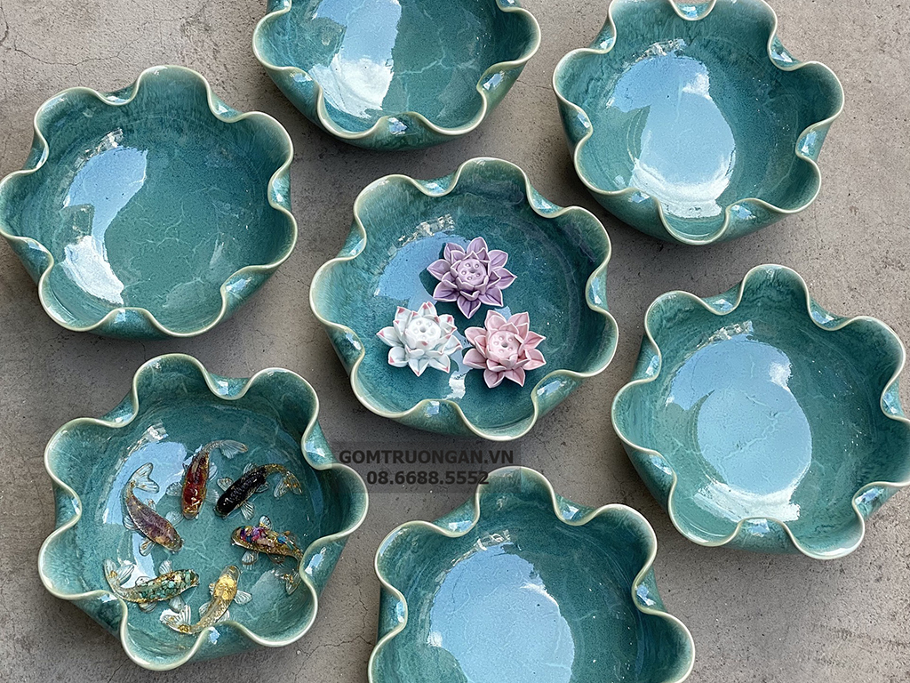 Bát thả hoa thần tài đường kính 30cm men hỏa biến cẩm thạch kèm chân đế(không bao gồm sen sứ) 3